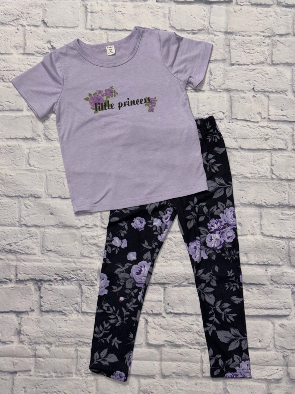 Lavender Top and Black Floral Leggings Kids Matching Set